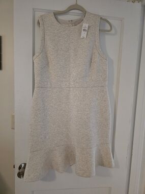 NWT LOFT Light Cream & Gray Sleeveless Flounce-Hem Dress - Size 14